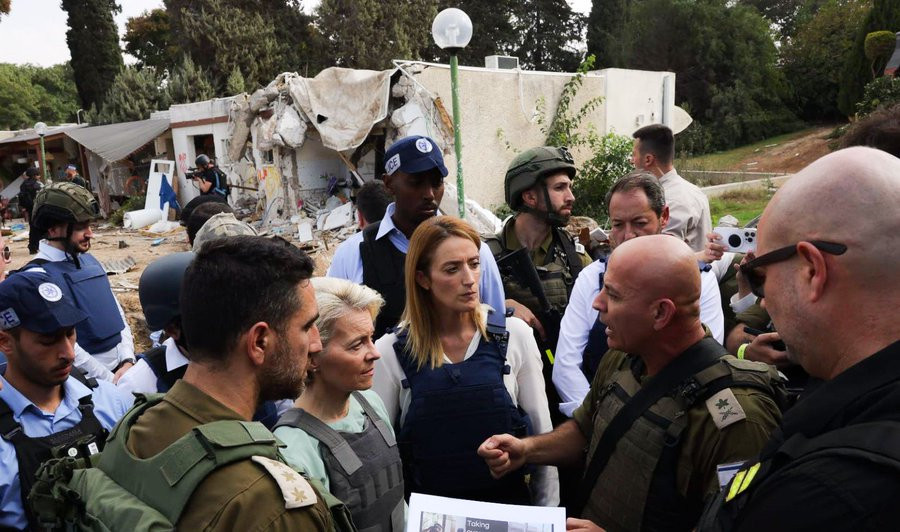 Ursula von der Leyen și Roberta Metsola, conduse la adăpost, după declanșarea sirenelor de raid aerian din Tel Aviv. VIDEO