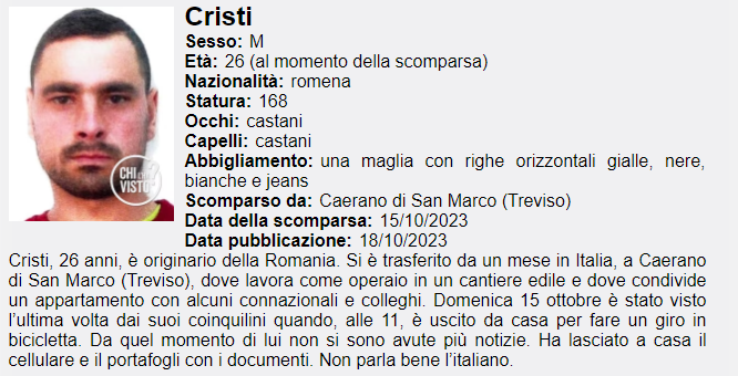 A plecat la plimbare cu bicicleta și nu s-a mai întors. Un român care muncea în Italia este de negăsit