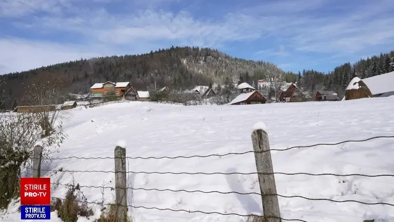 Satele din Munții Apuseni arată ca în basme după ce a nins. Stratul de zăpadă are și 20 de centimetri