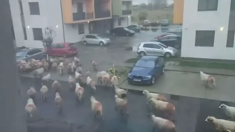 Un cioban a intrat cu turma de oi printre blocurile și vilele luxoase dintr-o comună din Timiș. VIDEO