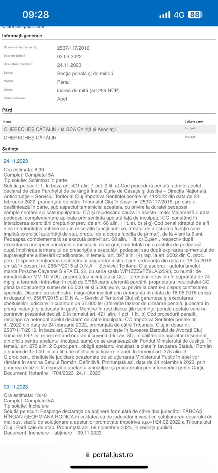 chereches condamnare