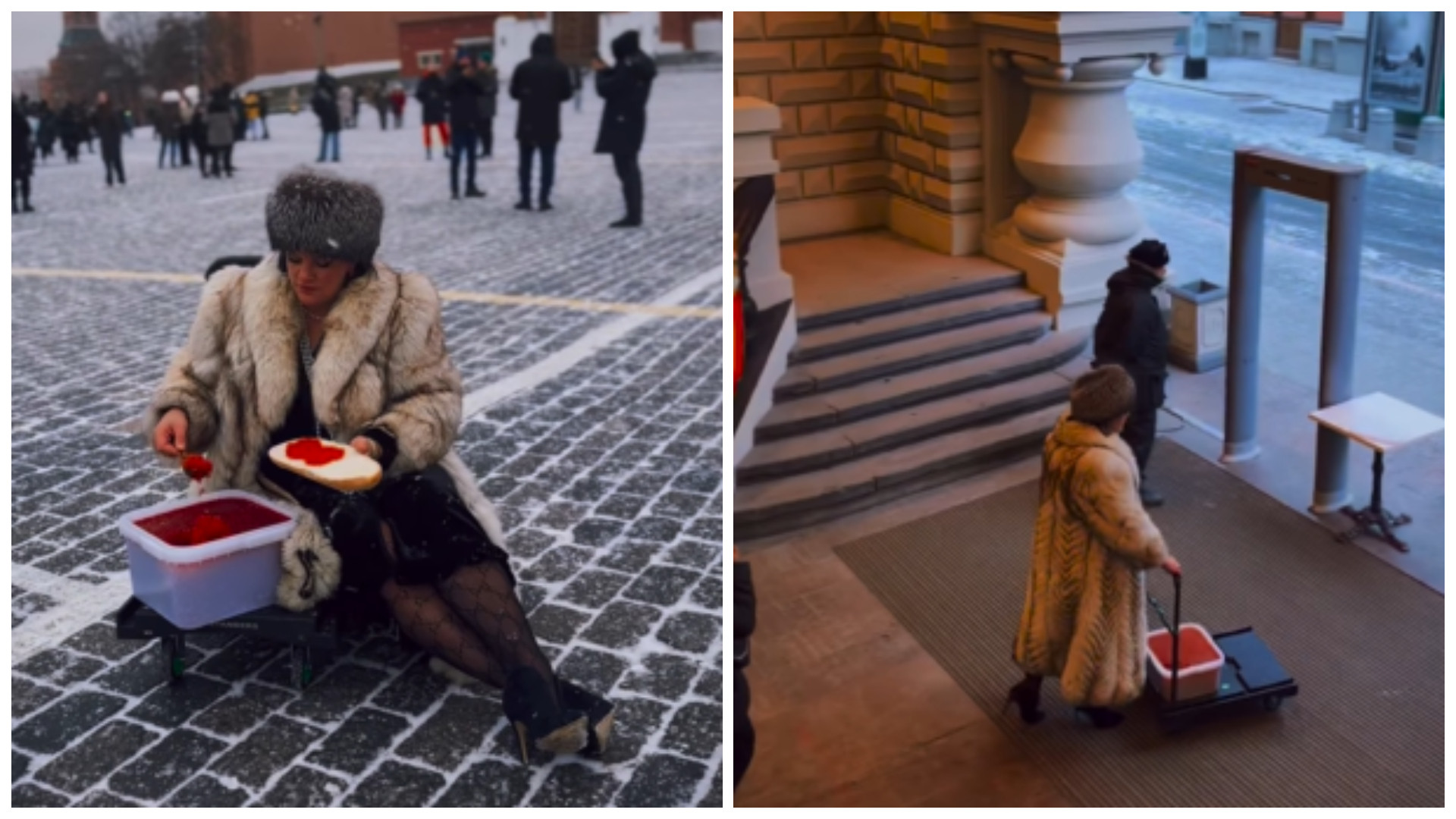 O rusoaică, arestată după ce s-a filmat mâncând caviar roșu pe pâine, în Piața Roșie din Moscova | VIDEO