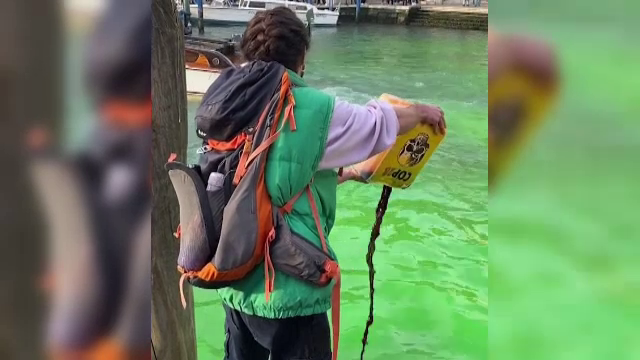 Ce au folosit activiștii de mediu pentru a colora în verde fluorescent apa din Veneția
