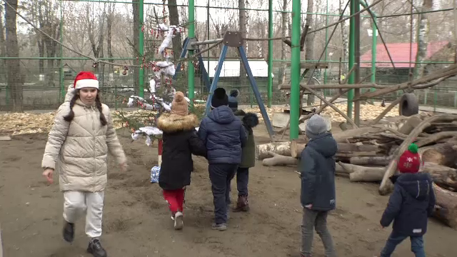 Crăciunul, sărbătorit la grădina zoologică din Ploiești. Ce cadouri au primit animalele din partea copiilor