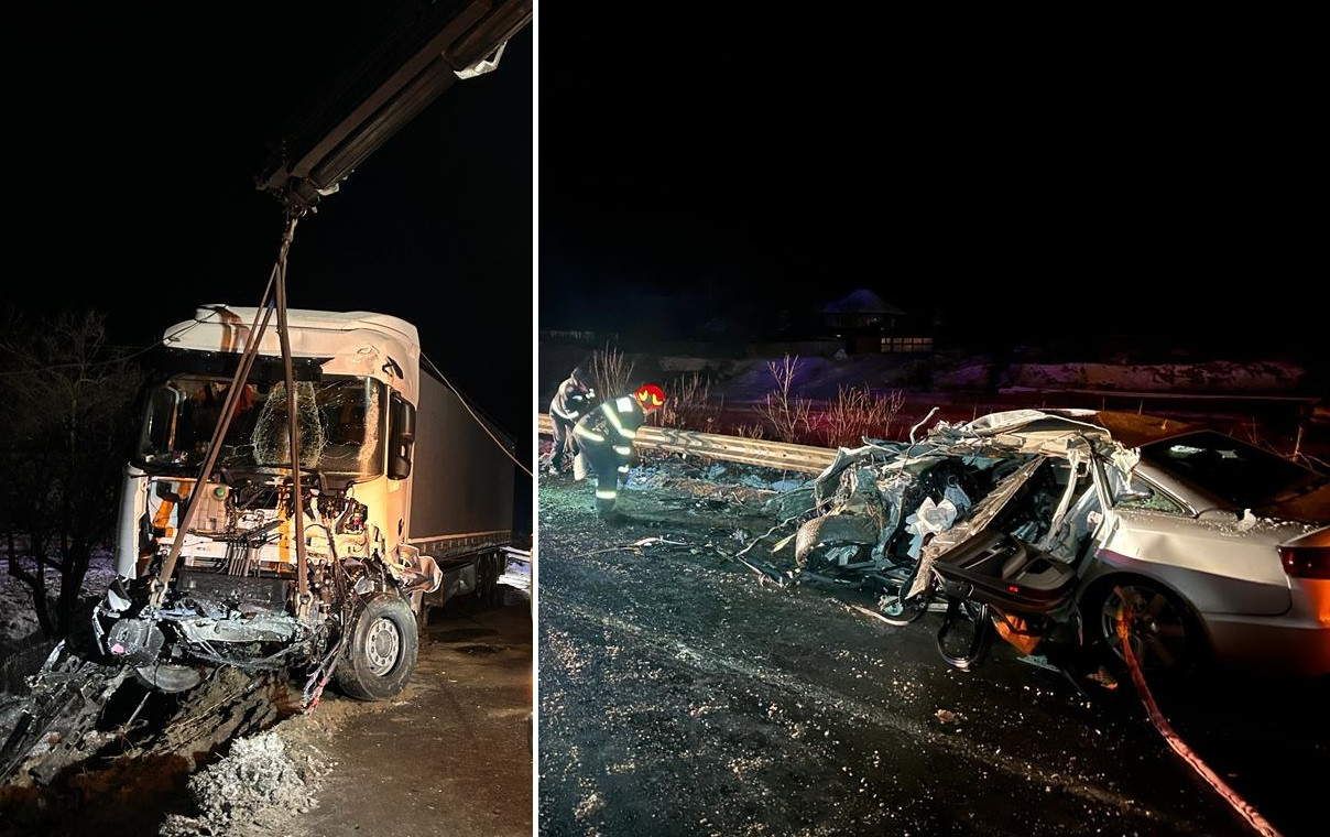 Un tânăr a murit după ce a efectuat o manevră periculoasă și a intrat cu maşina într-un TIR, în Neamț