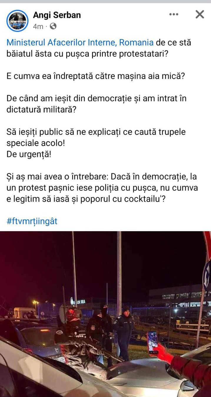 Activistă din București, ridicată la câteva ore după ce și-a postat pe Facebook criticile la adresa „mascaților” și MAI