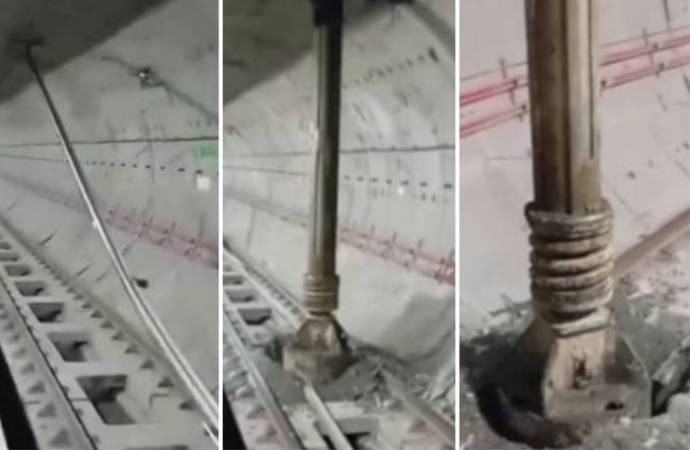 Tavanul unui tunel al metroului din Istanbul a fost străpuns până la şine de o maşină de găurit care fora asfaltul. VIDEO