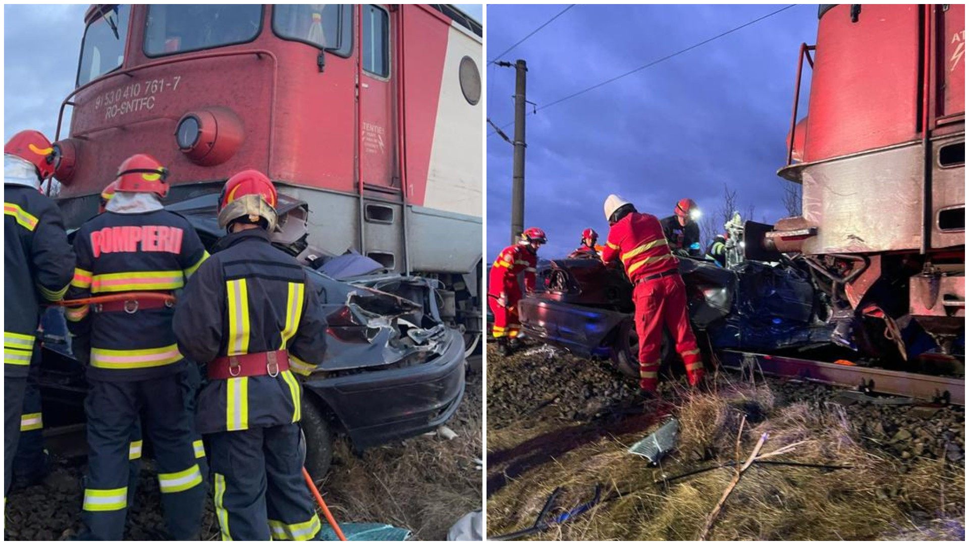 Accident feroviar mortal în Bacău. Doi tineri au murit după ce un tren cu 30 de pasageri a lovit o mașină | FOTO