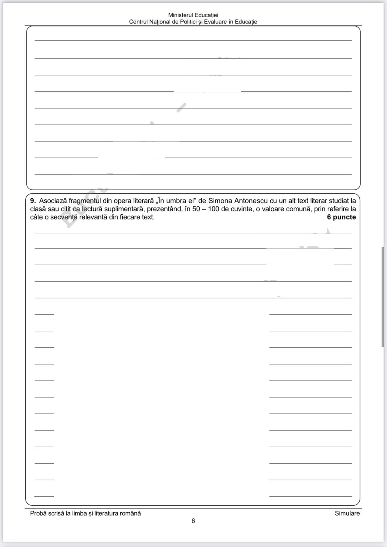 Subiecte simulare limba rom&acirc;nă