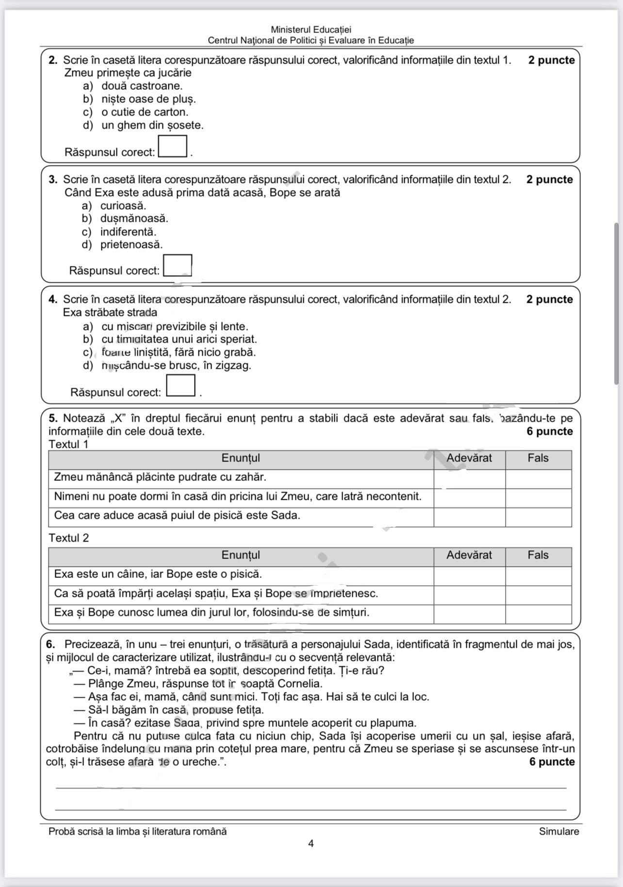 Subiecte simulare limba rom&acirc;nă