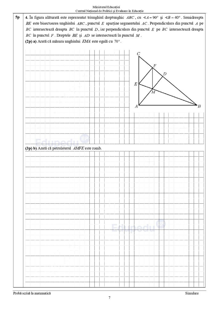 Subiecte simulare Matematica Evaluare Nationala