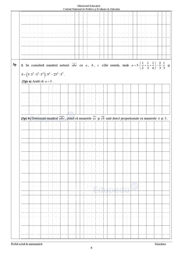 Subiecte simulare Matematica Evaluare Nationala