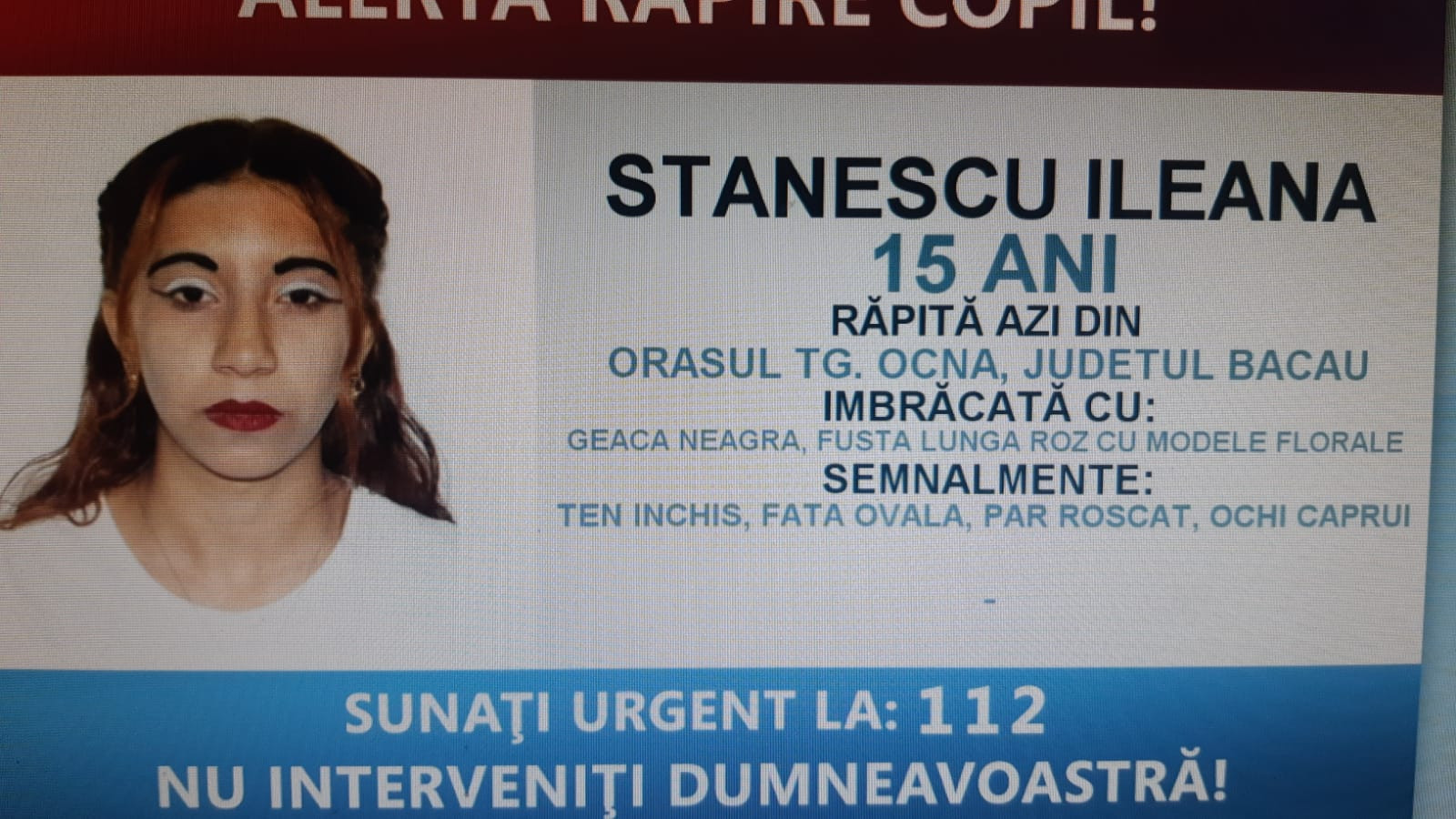 Copilă de 15 ani din Târgu Ocna, răpită de doi indivizi. Au urcat-o cu forța în mașină și au fugit cu ea