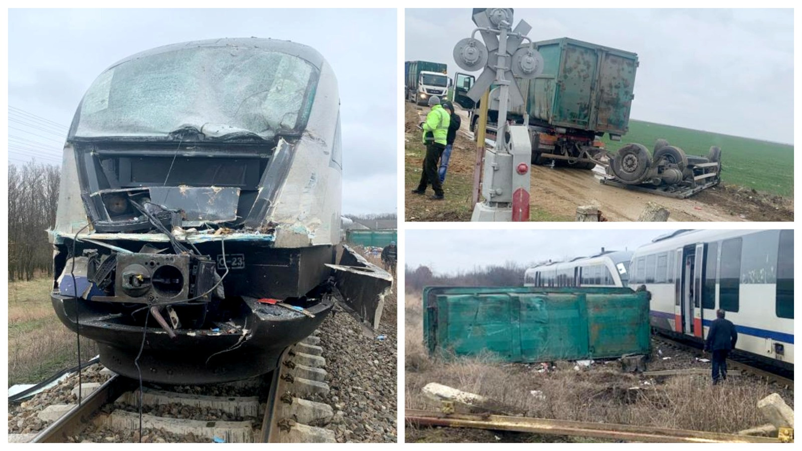 Un tren InterRegio s-a ciocnit cu un camion care transporta deșeuri menajere, în Olt. O persoană, rănită