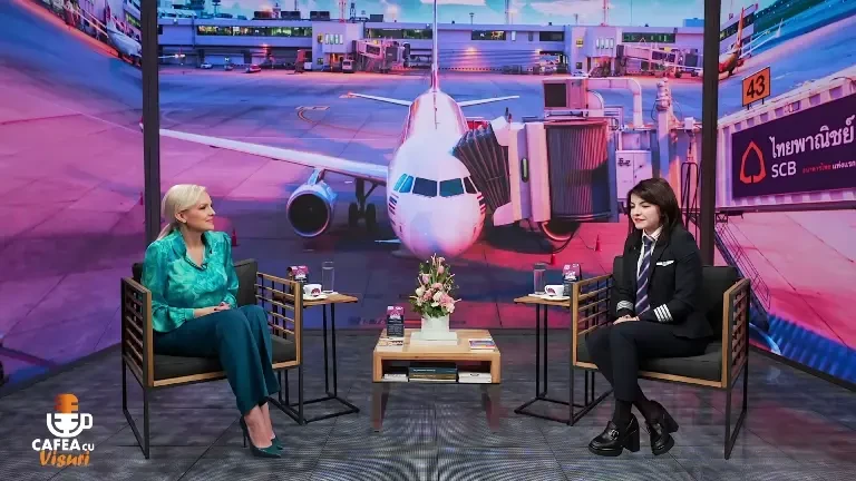 Teodora Grama, pilot-comandant, a demontat toate îngrijorările pasagerilor cu frică de zbor, la podcastul „Cafea cu visuri”