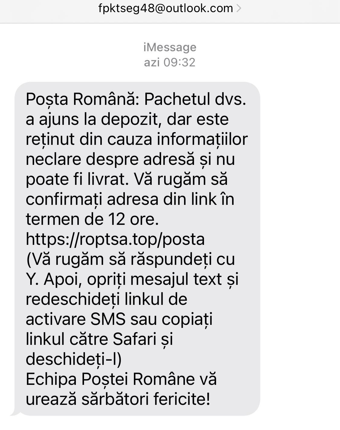 mesaj poșta rom&acirc;nă