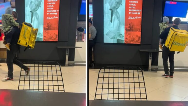 Un tătic livrator din România a cucerit internetul. A fost filmat cu copilul în brațe, la muncă