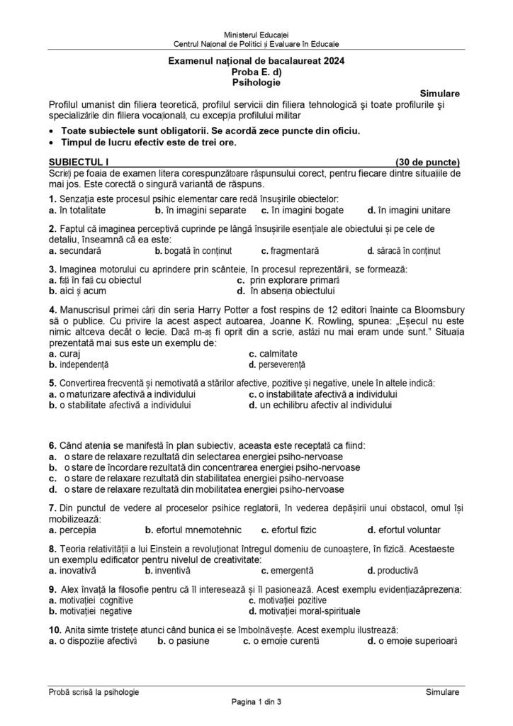 Subiecte psihologie simulare bac 2024
