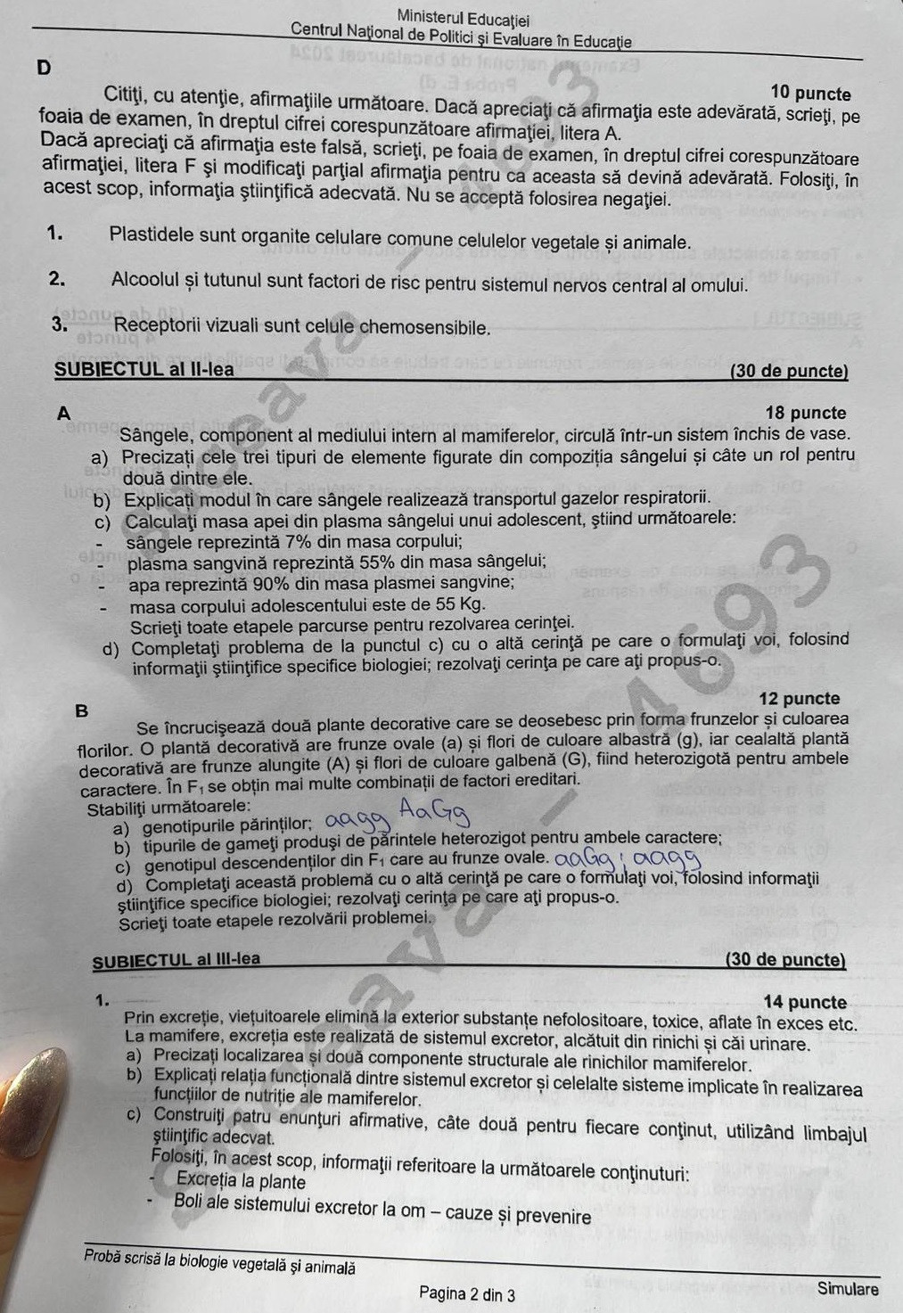 Subiecte bilogie vegetala simulare Bac 2024