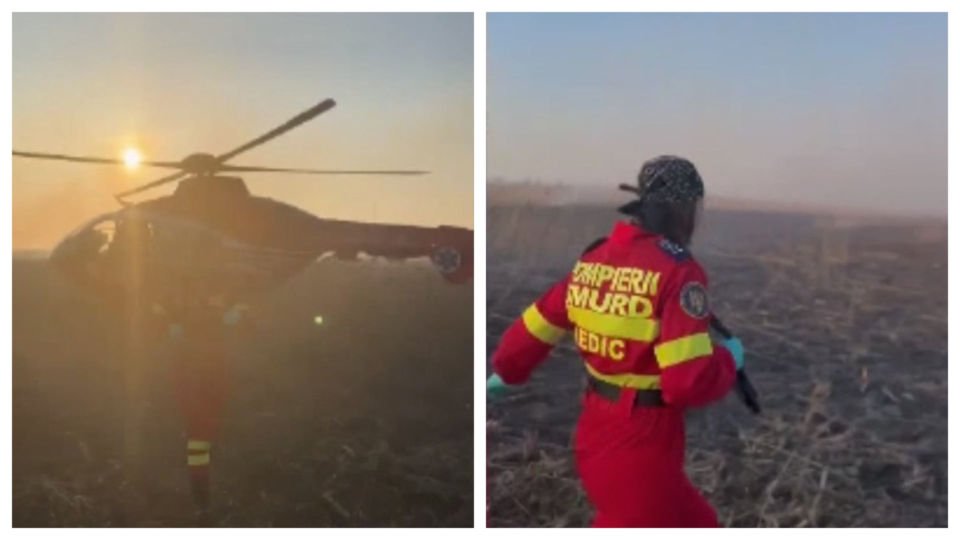 O familie prinsă în mijlocul unui incendiu de vegetație în Delta Dunării, salvată cu ajutorul unui elicopter SMURD