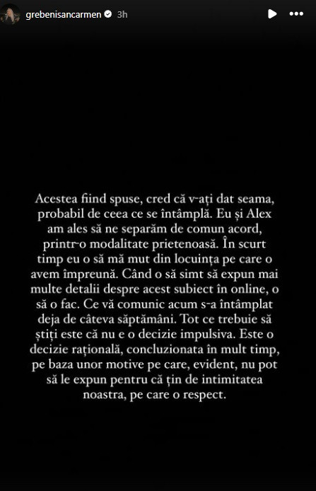 Carmen Grebenișan despărțire