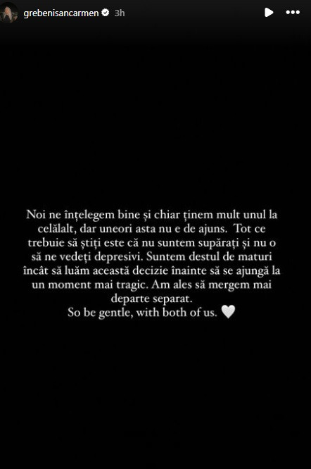 Carmen Grebenișan despărțire