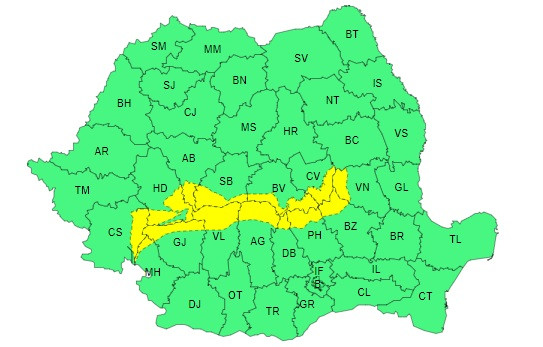 Zonele aflate sub Cod galben de ninsori