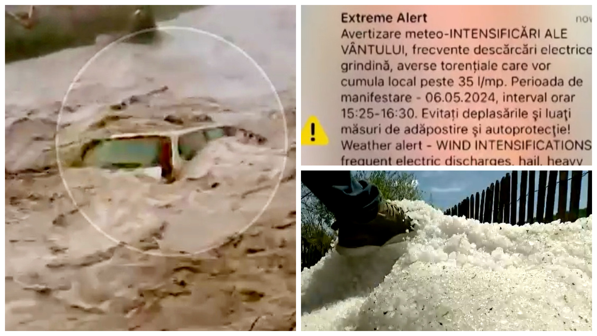Vremea extremă s-a dezlănțuit în România. Potop cu grindină în Prahova, mașini luate de ape și oameni terifiați