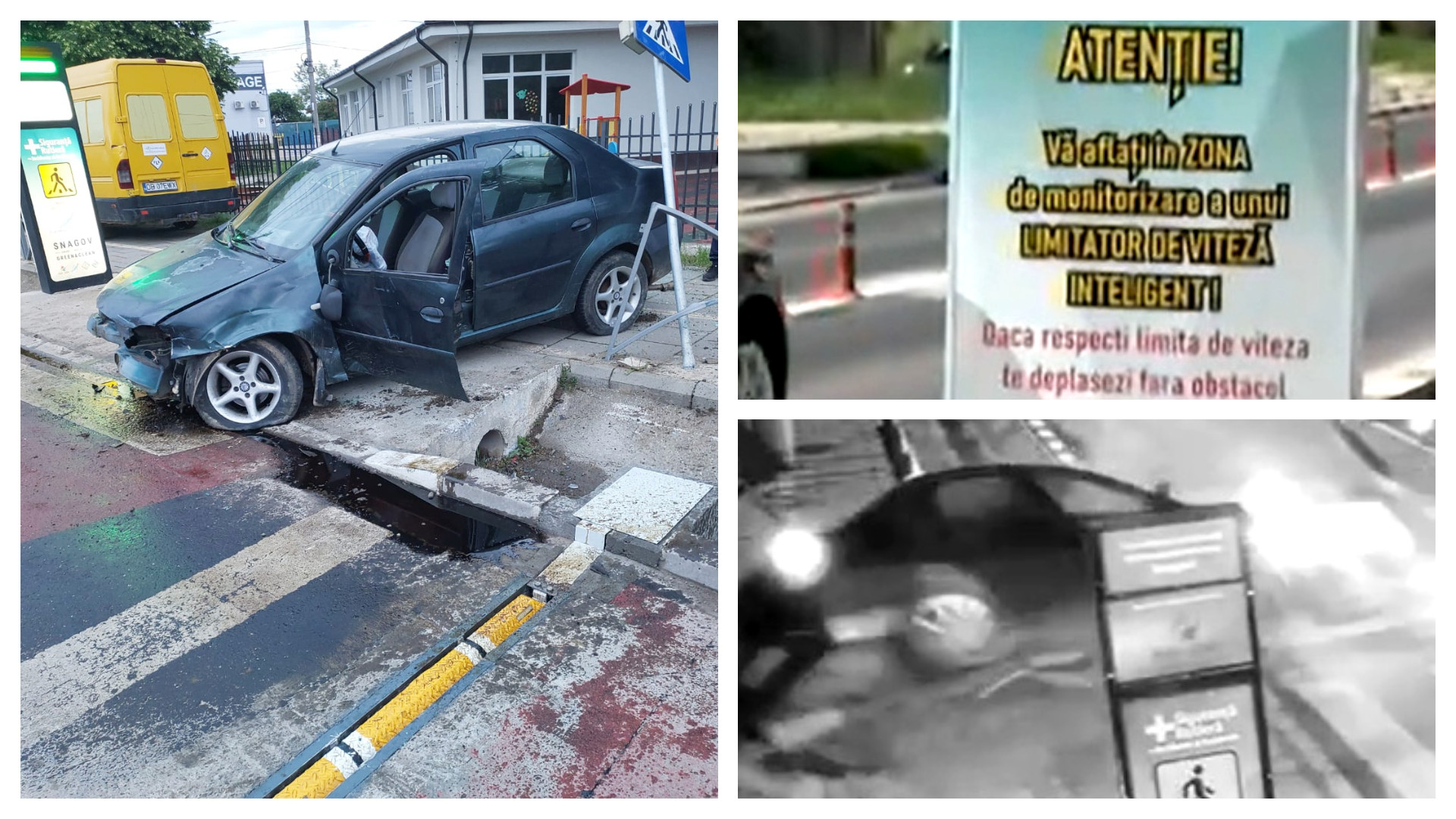 Grav accident în Snagov. Șoferul spune ca s-a speriat după ce a văzut panoul care anunță limitatorul de viteză inteligent