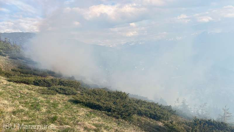 Incendiu puternic în Munţii Rodnei. Aproape şase hectare de pădure şi teren sunt afectate
