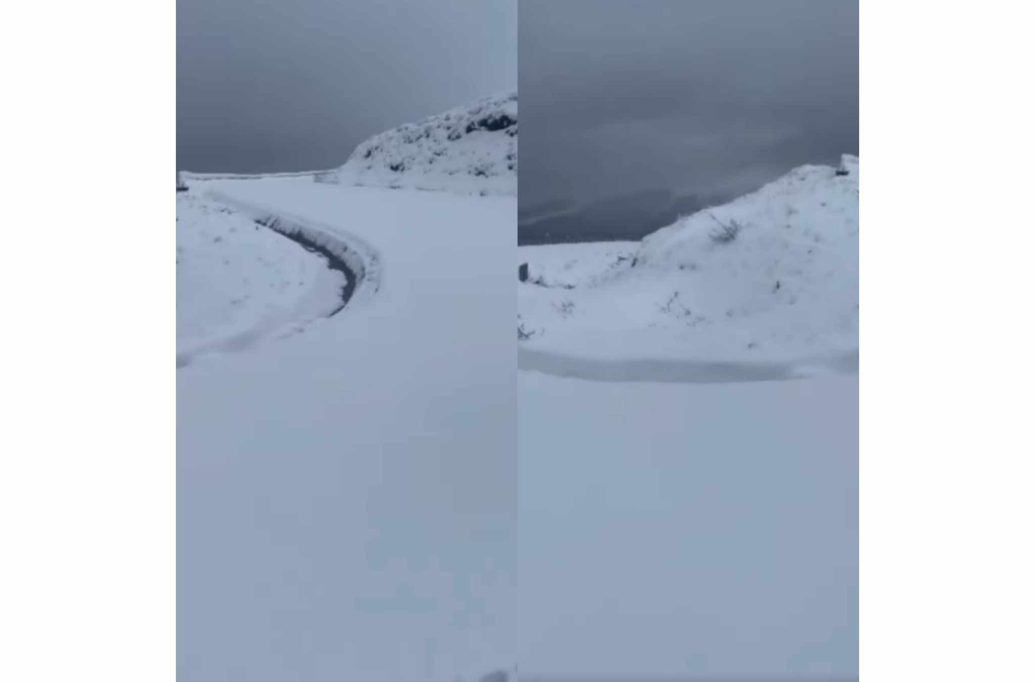 VIDEO. Peisaj de iarnă la jumătatea lunii mai, pe Transalpina. Stratul de zăpadă are câțiva centimetri