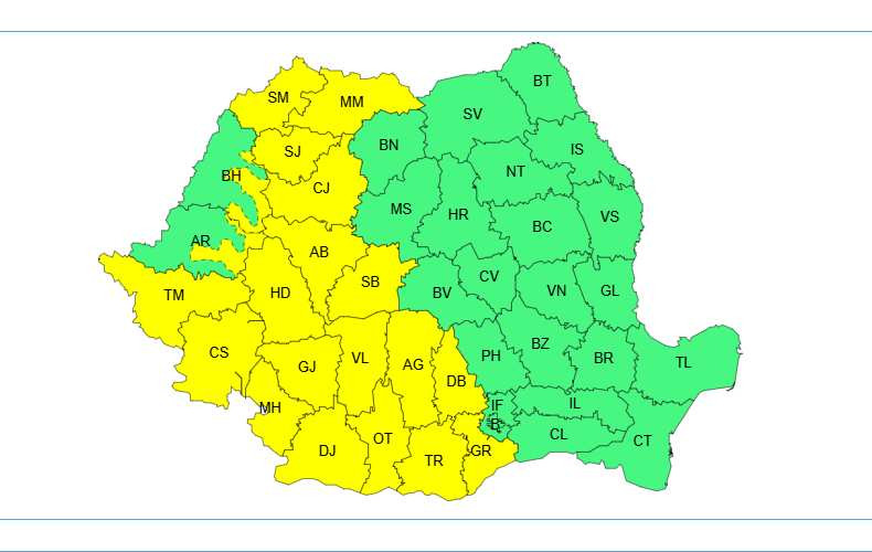 Cod galben de furtuni extins &icirc;n jumătate de țară. Care sunt regiunile afectate &icirc;n prima fază