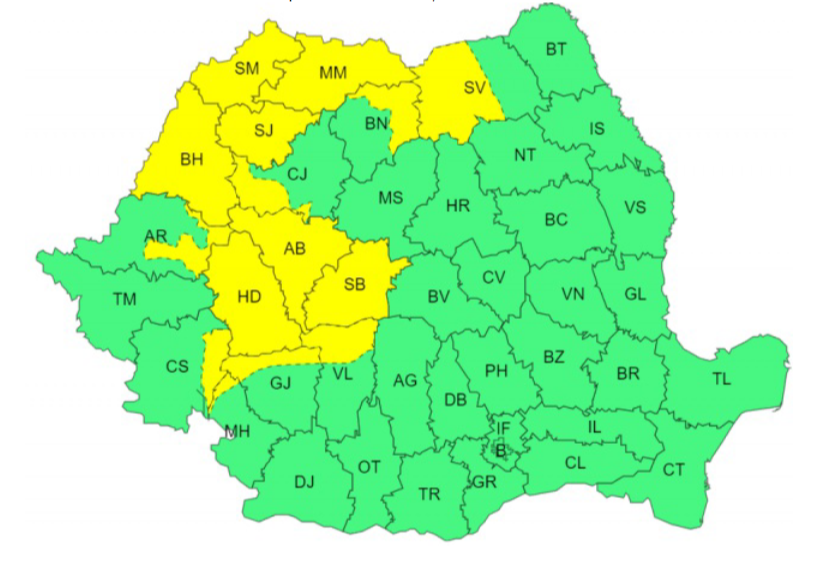 Meteorologii au emis un nou Cod galben de ploi torențiale şi grindină, valabil în 15 județe. Care sunt zonele vizate | HARTĂ