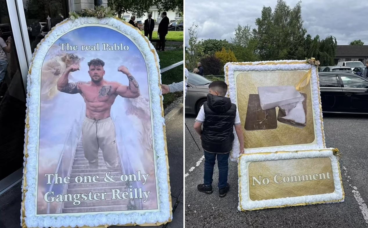 Înmormântarea extravagantă a unui temut interlop. A fost îngropat în sicriu de aur, lângă imagini cu cocaină. FOTO