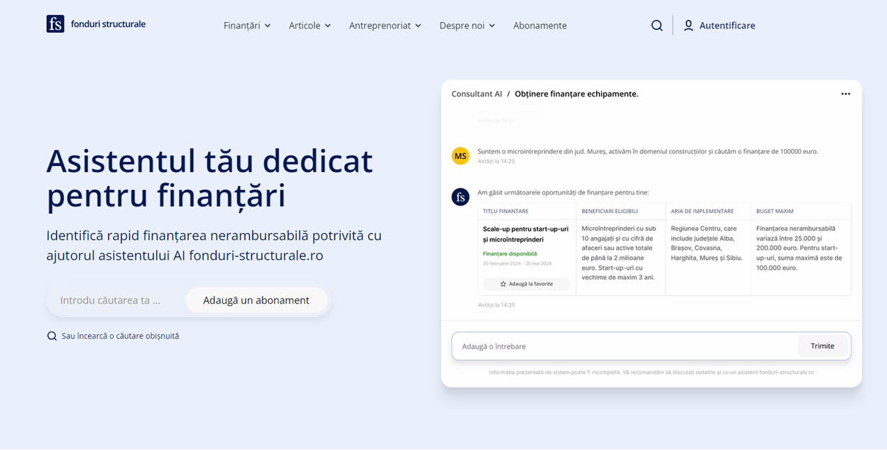 Fonduri-structurale.ro lansează prima platformă din România cu asistent AI specializat în identificarea surselor de finanțare