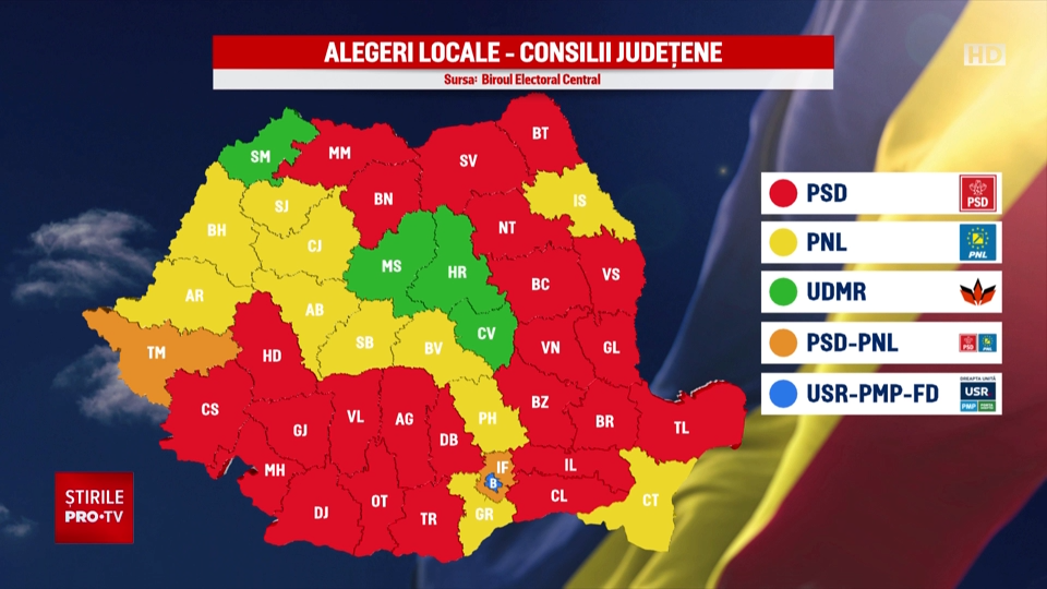România se face din nou roșie pe hartă, după alegerile locale din 9 iunie. Cristian Pîrvulescu: ”PSD e partid dominant”