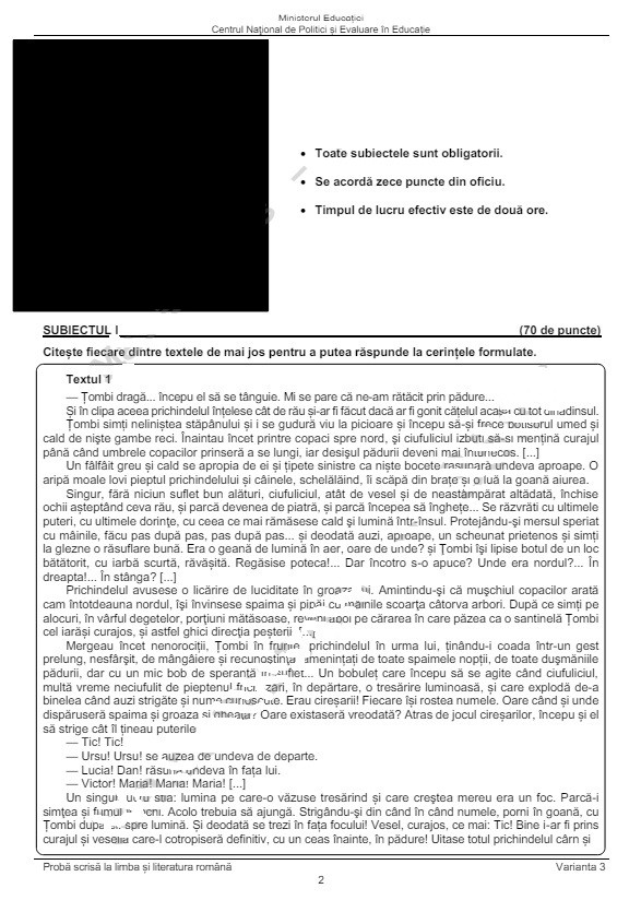 Subiecte romana evaluare 2024