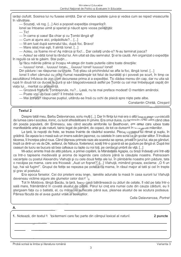 Subiecte romana evaluare 2024