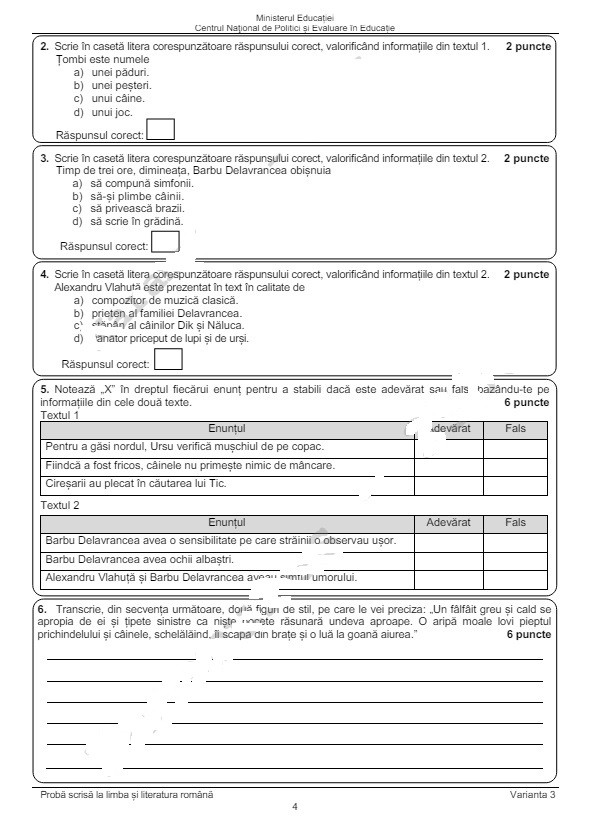 Subiecte romana evaluare 2024