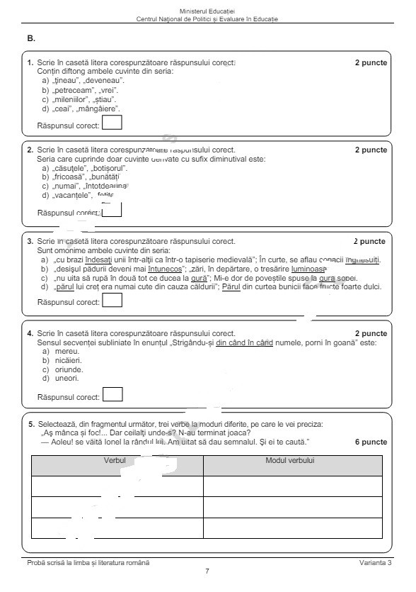 Subiecte romana evaluare 2024