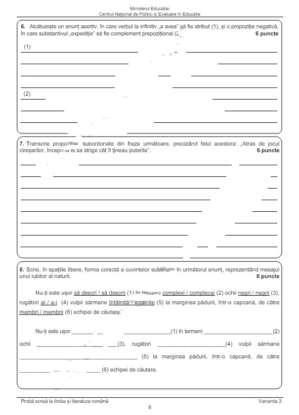 Subiecte romana evaluare 2024