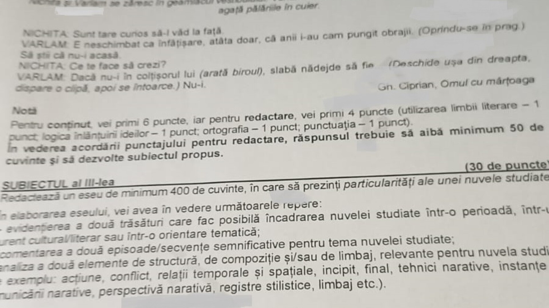 Subiecte romana evaluare 2024