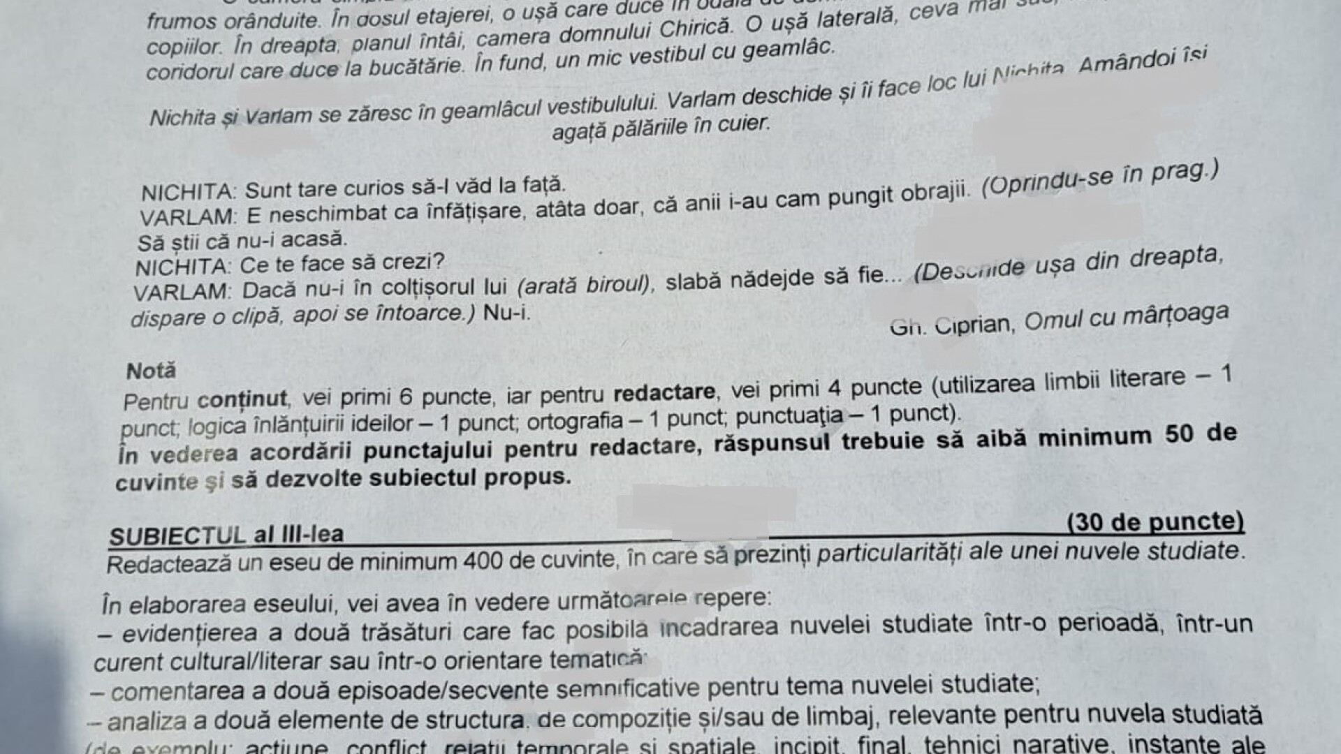 Subiecte limba romana bac 2024