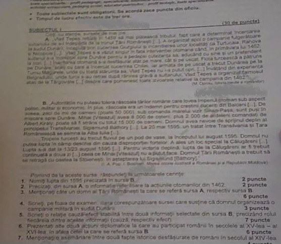 Subiecte Istorie BAC 2024