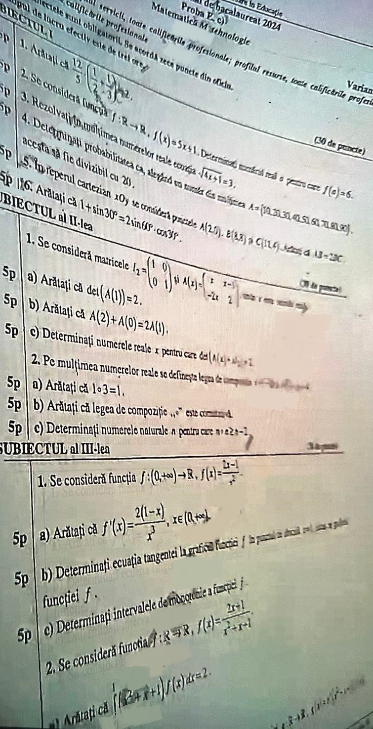 Subiecte Matematica Bac 2024