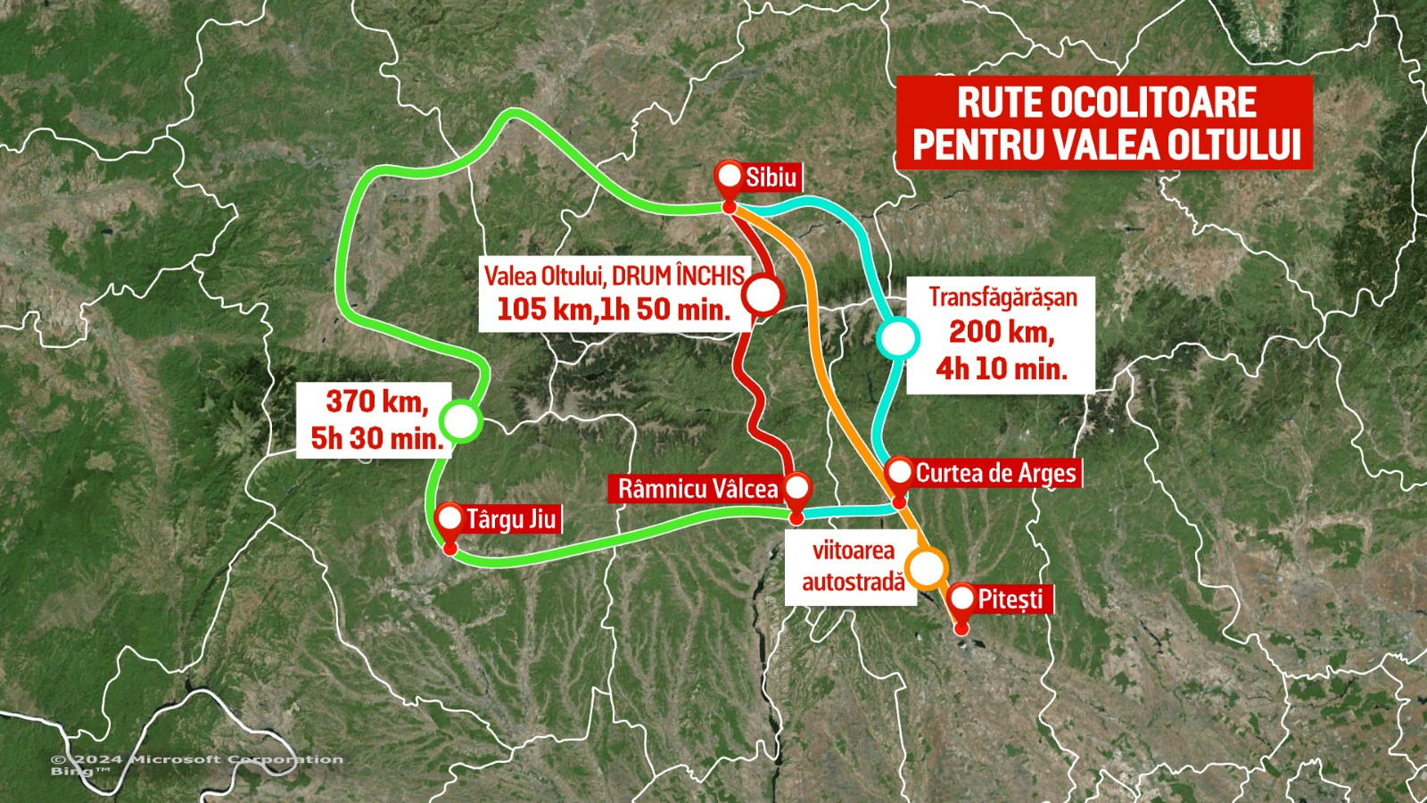 Ce rute ocolitoare sunt disponibile după ce Valea Oltului se va închide. „Vrem autostradă, trebuie să facem aceste lucrări”