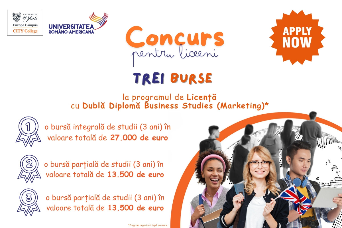 (P) Concurs pentru absolvenții de liceu: locul 1 o bursă integrală de studii în valoare totală de 27.000 Euro