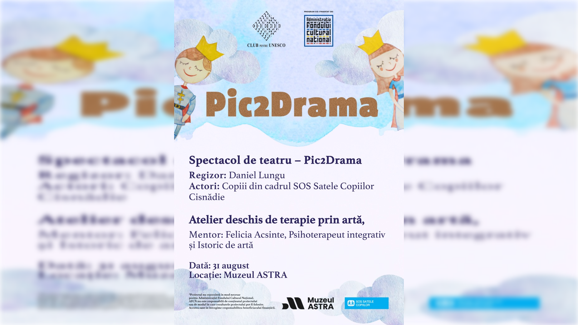 (P) Asociația Alumnus Club organizează atelier de terapie prin artă și expoziție Pic2Drama pentru copii