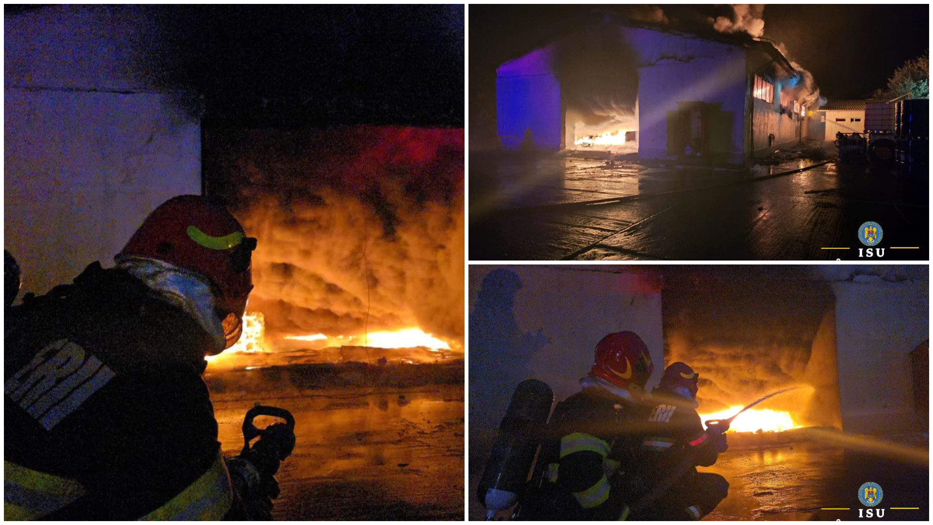 Incendiu devastator la o hală din Dâmbovița. Flăcările au distrus peste 1.000 de metri pătrați