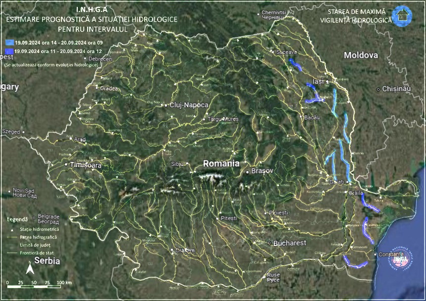 Nou Cod galben şi portocaliu de viituri pe râuri din Moldova şi Dobrogea, până vineri. Avertismentul hidrologilor